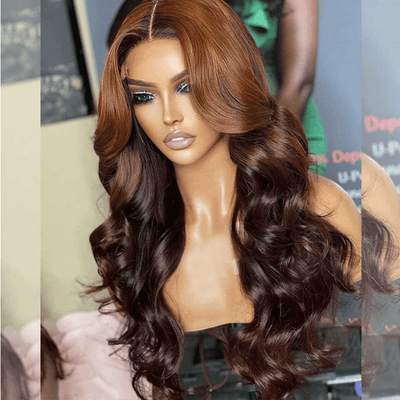 Luxurious Honey Brown Ombre Colored Wigs 6x5 Glueless Lace Closure Ready To Wear Human Hair Wigs