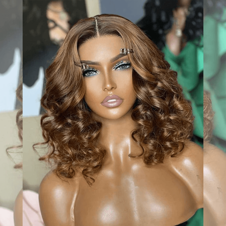 Elegant Medium Brown Short Loose Wave Colored Bob Wigs