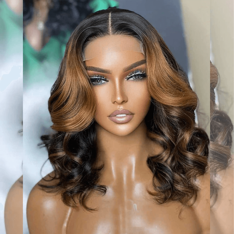 Hairstylist Works 14 Inch Elegant Short Wigs Ombre Highlight Blonde Colored Human Hair Wigs