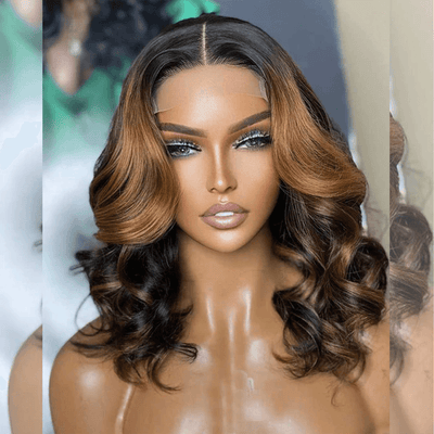 Hairstylist Works 14 Inch Elegant Short Wigs Ombre Highlight Blonde Colored Human Hair Wigs