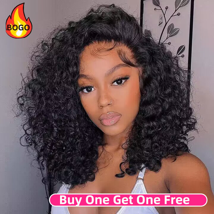 Dachic 13x4 Short Human Hair Lace Frontal 180% Density Curly Bob Wigs Bogo Deal