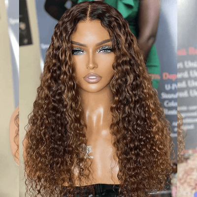 10A 13x6 Lace Front Wig Water Wave 6x5 Glueless Ready To Wear Human Hair wigs 4/30# Highlight Brown Colored Wigs