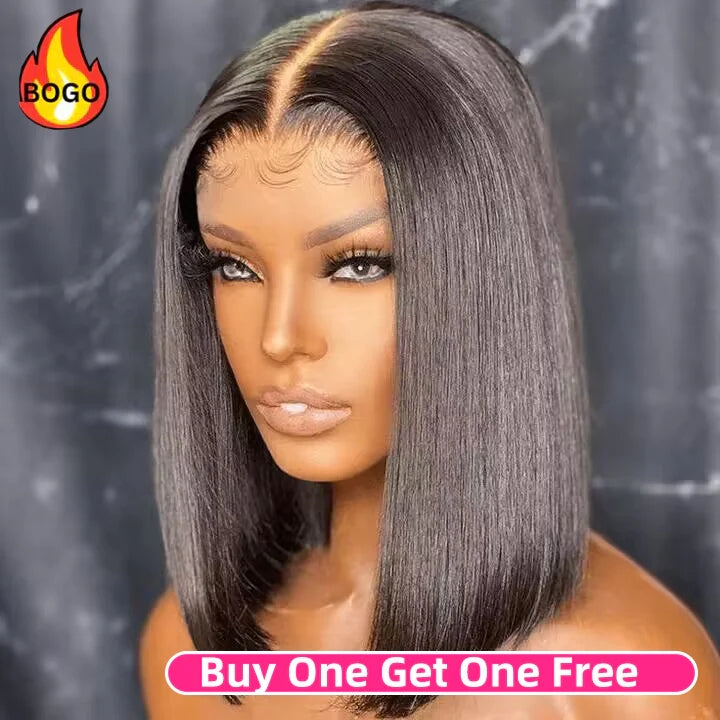 Dachic 13x4 Short Human Hair Lace Frontal 180% Density Straight Bob Wigs Bogo Deal