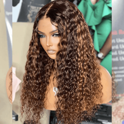 10A 13x6 Lace Front Wig Water Wave 6x5 Glueless Ready To Wear Human Hair wigs 4/30# Highlight Brown Colored Wigs