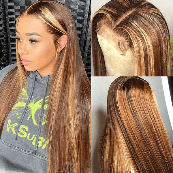 Dachic Honey Blonde Highlight Colored Straight 13x4 HD Lace Frontal Human Hair 180% Density Wigs Bogo Deal