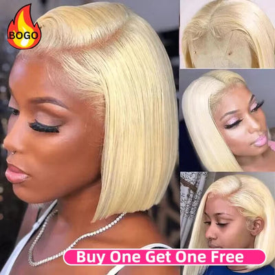 Dachic 13x4 Blonde 613 Bob 180% Density Human Hair Lace Frontal Wigs Bogo Deal