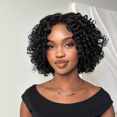 Retro Curly Human Hair Wig With Bangs