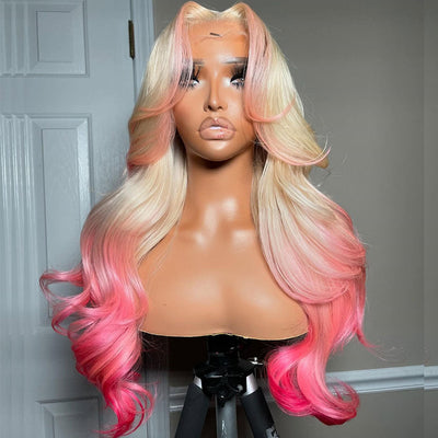 Ombre Pink 13x6 Lace Front Human Hair 250% Density Body Wave Wig