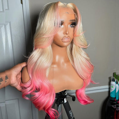 Ombre Pink 13x6 Lace Front Human Hair 250% Density Body Wave Wig