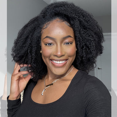 Afro Kinky Curly 3 In 1 Half Wig ( Can be weared in half wig / headband wig / ponytail )