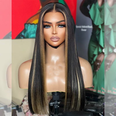Highlight Blonde 6x5 Glueless Lace Sleek Silky Straight Remy Human Hair Wigs Wear Go