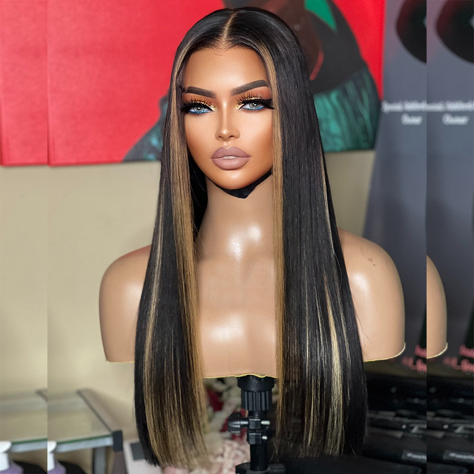 Highlight Blonde 6x5 Glueless Lace Sleek Silky Straight Remy Human Hair Wigs Wear Go