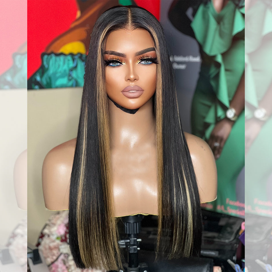 Highlight Blonde 6x5 Glueless Lace Sleek Silky Straight Remy Human Hair Wigs Wear Go