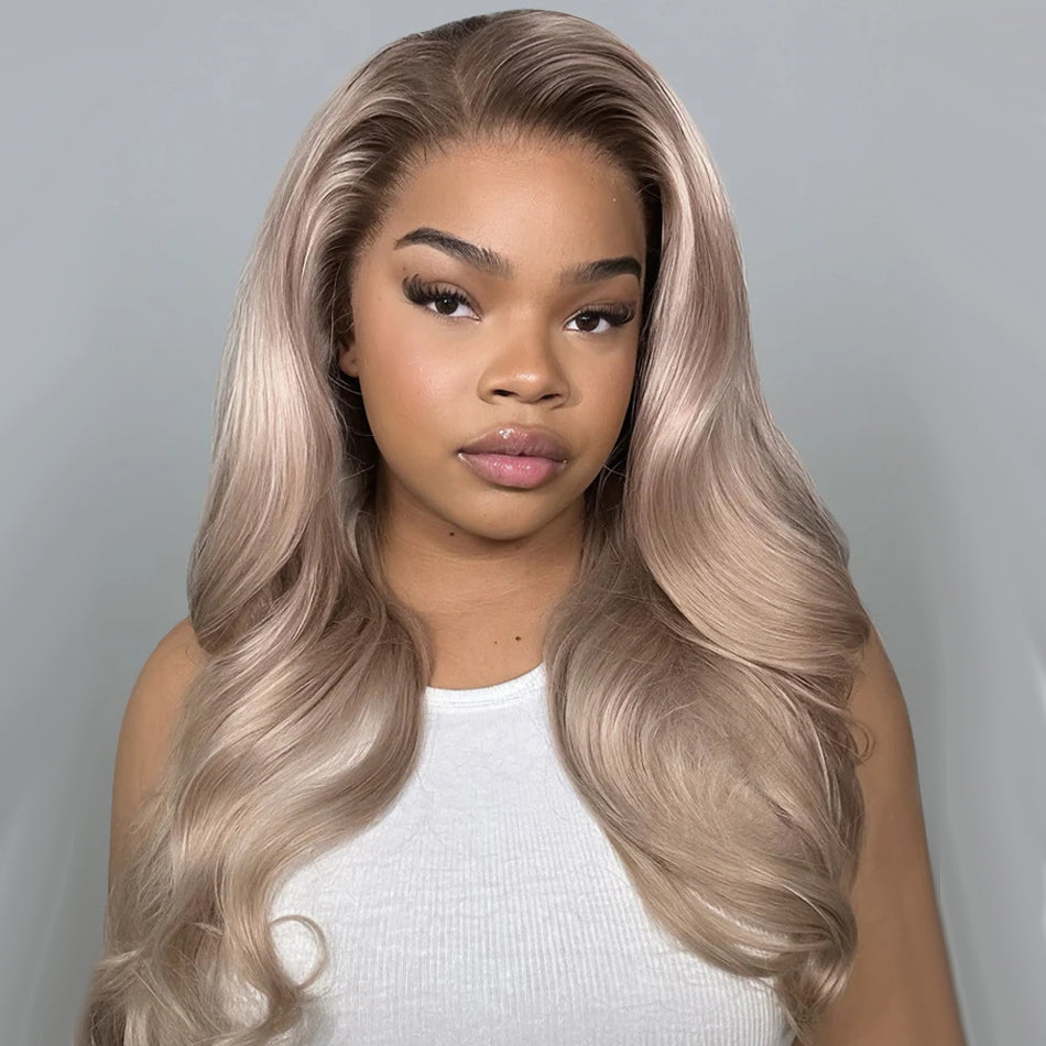 Top 10A 250% Density Ash Blonde Colored 13x6 Lace Front Human Hair Wigs With Dark Roots