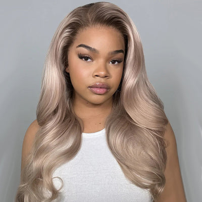 Top 10A 250% Density Ash Blonde Colored 13x6 Lace Front Human Hair Wigs With Dark Roots