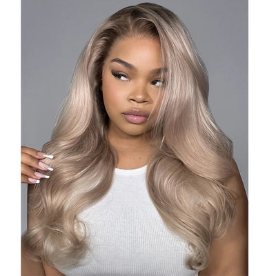 Top 10A 250% Density Ash Blonde Colored 13x6 Lace Front Human Hair Wigs With Dark Roots