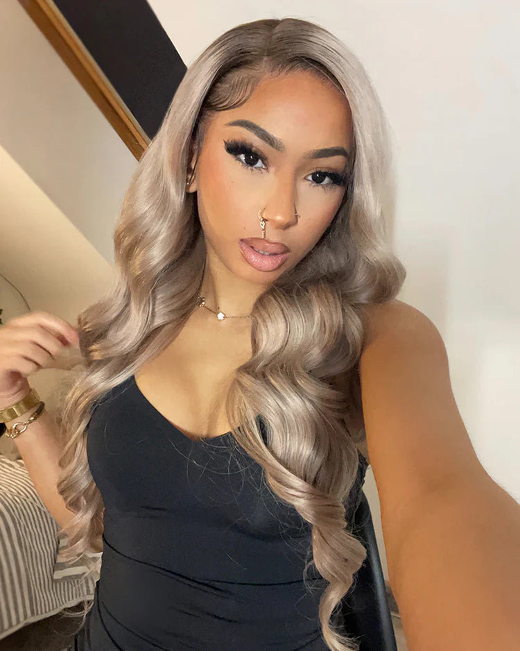 Top 10A 250% Density Ash Blonde Colored 13x6 Lace Front Human Hair Wigs With Dark Roots