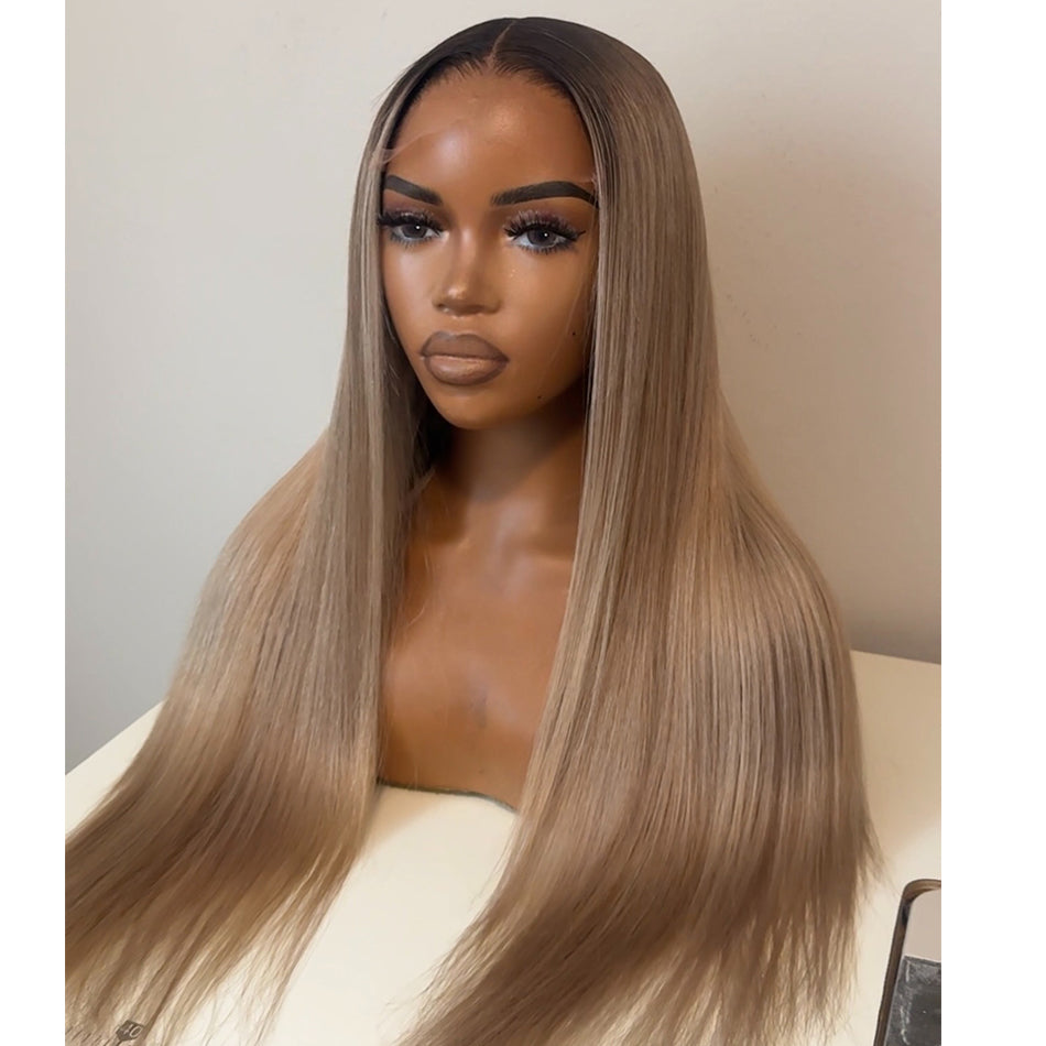 Top 10A 250% Density Ombre Ash Blonde Colored 13x6 Lace Front Human Hair Wigs With Dark Roots