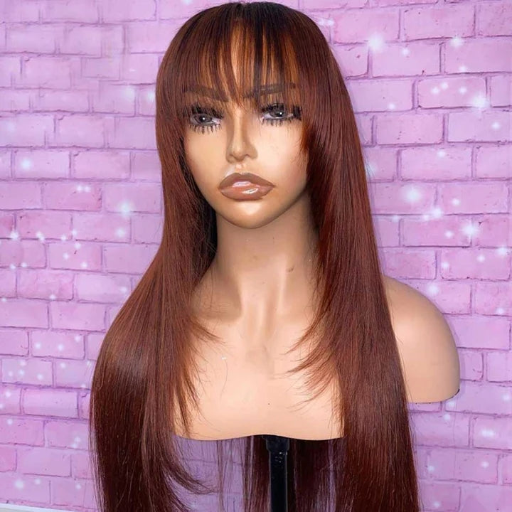 Dachic Layered Cut Colored Human Hair Wigs With Bang Affordable Machine Made Fashion Wig