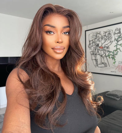 13x6 Lace Front Human Hair Wigs For Women Chocolate Brown Colored Wigs
