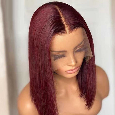 99J Burgundy Colored 13x4 Full Frontal Short Bob Human Hair Wigs