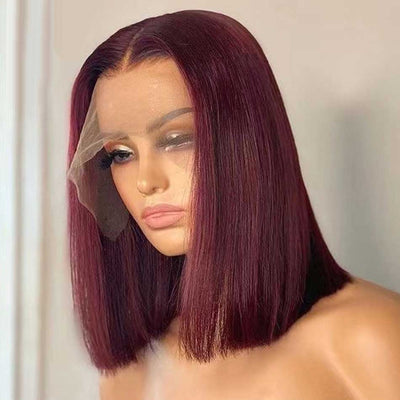 99J Burgundy Colored 13x4 Full Frontal Short Bob Human Hair Wigs