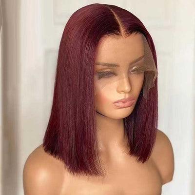 99J Burgundy Colored 13x4 Full Frontal Short Bob Human Hair Wigs