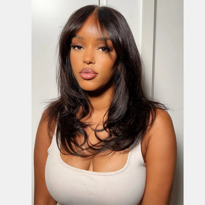 250% Density Curtain Bangs And Layered Cut Design Glueless Lace Wig-011