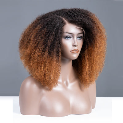 Coily Kinky Curly Ombre Ginger Brown Colored Glueless Lace Wig Full And Bouncy-029