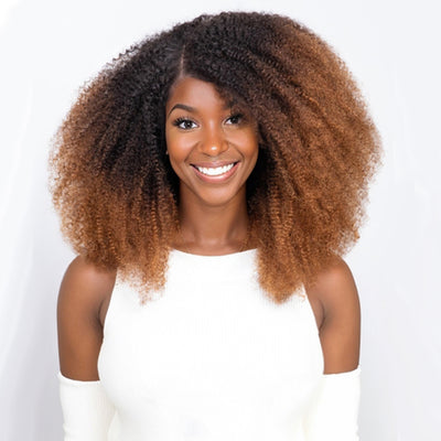Coily Kinky Curly Ombre Ginger Brown Colored Glueless Lace Wig Full And Bouncy-029
