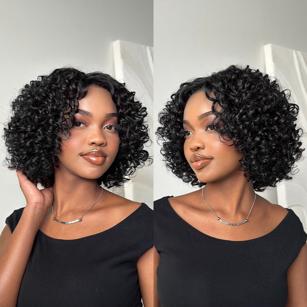 Retro Curly Human Hair Wig With Bangs