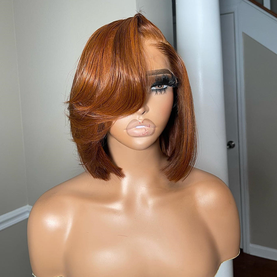 Elegant And Classy Side Part Layered Cut Design Colored Glueless Lace Human Hair Wigs-009