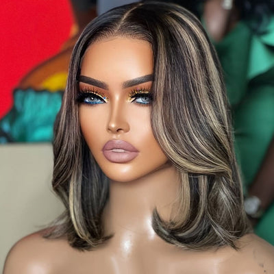 Natural Yaki Straight Layered Blowout 6x5 Glueless Bob Lace Wig-001