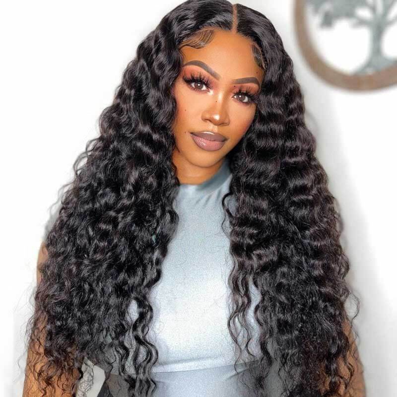 13X4 Undetectable HD Full Frontal Lace Human Hair Wigs Loose Deep Wave