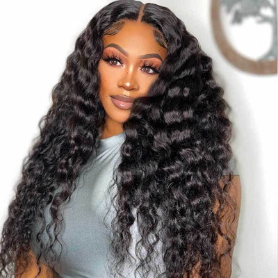 13X4 Undetectable HD Full Frontal Lace Human Hair Wigs Loose Deep Wave