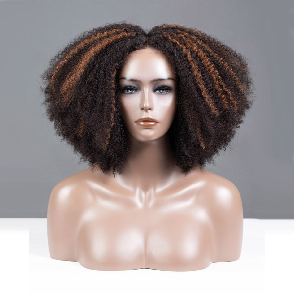 Highlight Blonde Colored Coily Human Hair Wig Glueless Lace Wig Full And Bouncy-032