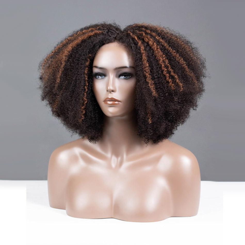 Highlight Blonde Colored Coily Human Hair Wig Glueless Lace Wig Full And Bouncy-032