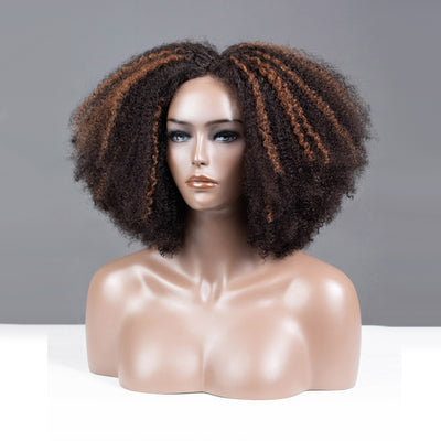 Highlight Blonde Colored Coily Human Hair Wig Glueless Lace Wig Full And Bouncy-032