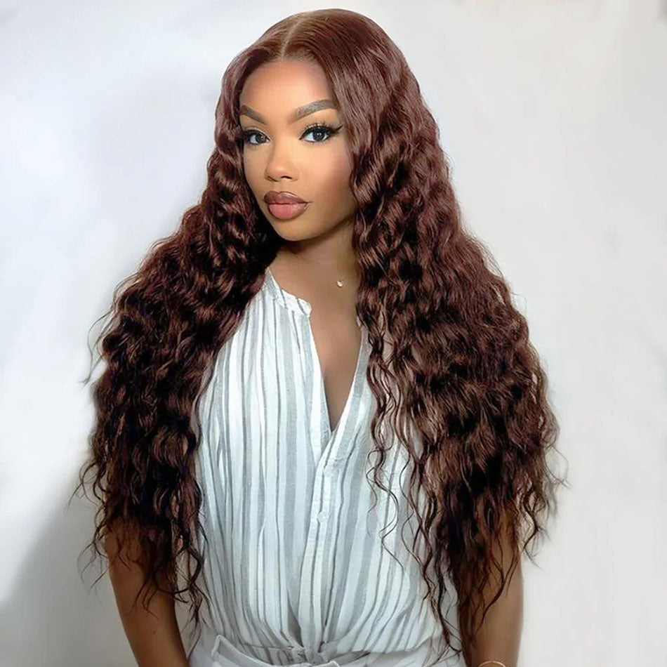 Loose Deep Wave Lace Front Chocolate Brown Colored Human Hair Wigs Glueless Lace Wigs