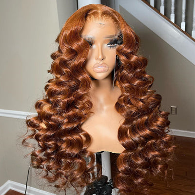 Ginger Brown Colored 6x5 Glueless 13x6 Lace Front Human Hair Wigs Loose Wave