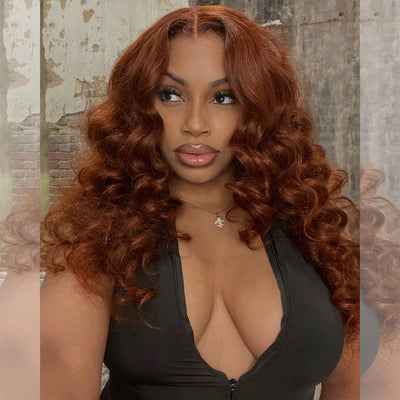 Ginger Brown Colored 6x5 Glueless 13x6 Lace Front Human Hair Wigs Loose Wave