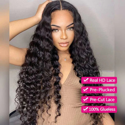 Glueless Wigs Human Hair Ready To Wear 5x5 HD Transparent Lace Closure Deep Wave Glueless Human Hair Wigs Wear And Go