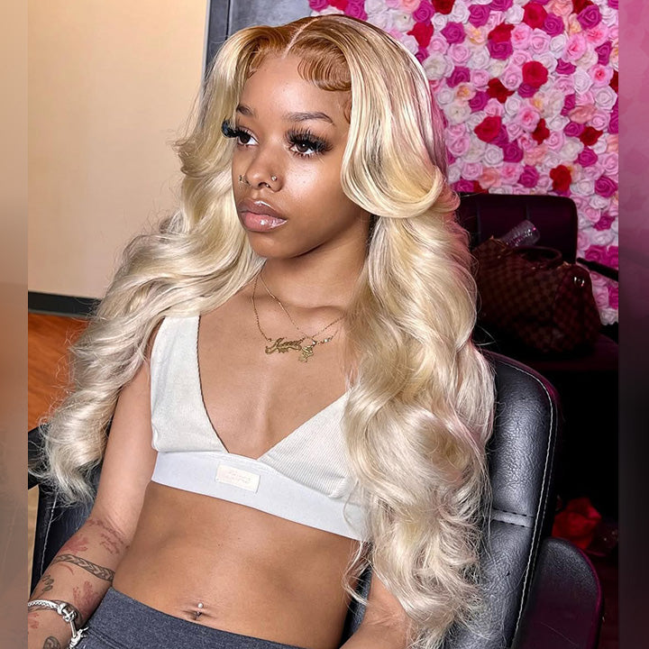 Top 10A 250% Density Customized Ombre Platinum Blonde Colored 13x6 Lace Front Human Hair Wigs Brazilian Body Wave