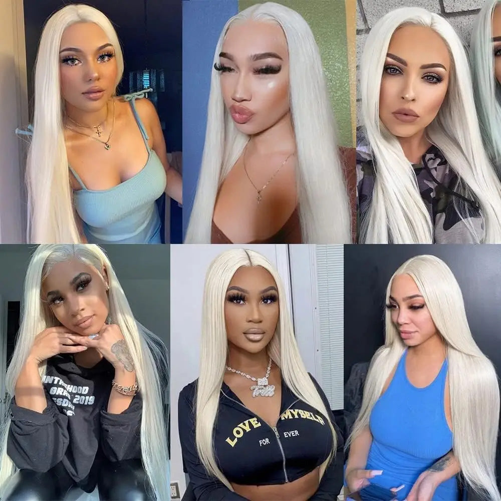 Top 10A 250% Density Platinum Colored 13x6 Lace Human Hair Wigs
