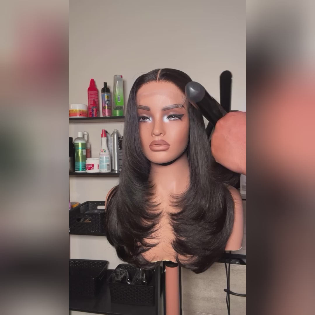 4 Colors Available Layered Cut Glueless Lace Human Hair Wigs Straight Elegant Hairstyle-058