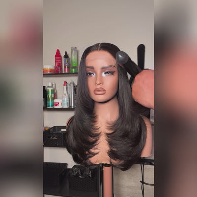 4 Colors Available Layered Cut Glueless Lace Human Hair Wigs Straight Elegant Hairstyle-058