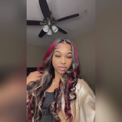 Highlight Honey Blonde With Red Colored 5x5 13x6 Lace Front Closure Wig 6x5 Ready To Go Human Hair Wigs Brazilian Body Wave-057