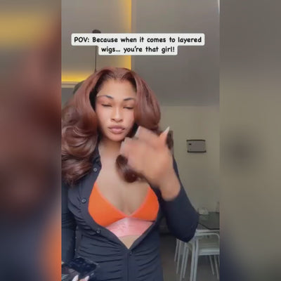 250% Density Curtain Bangs Layered Cut  Brown Colored Glueless Lace Wig