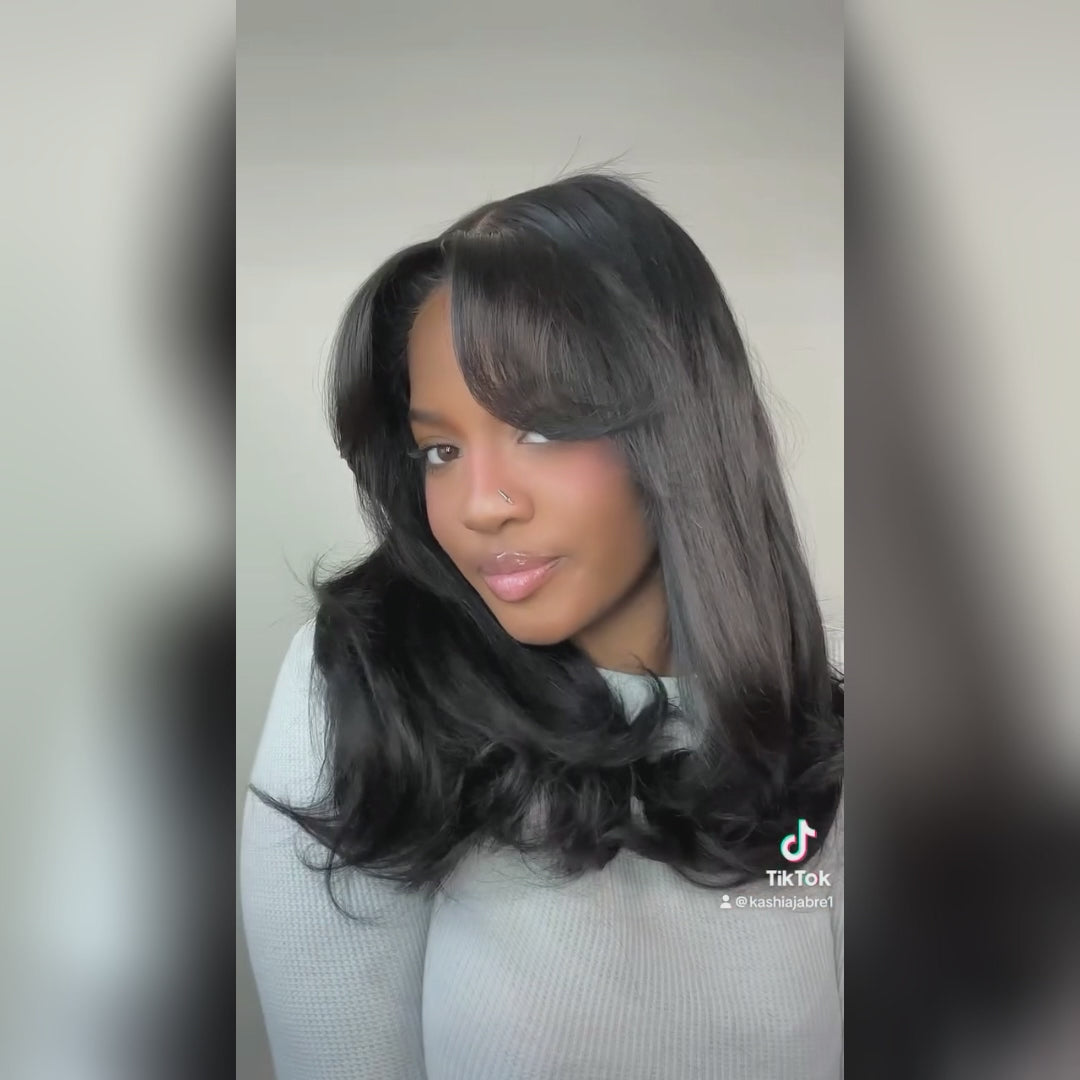 250% Density Curtain Bangs And Layered Cut Design Glueless Lace Wig-011