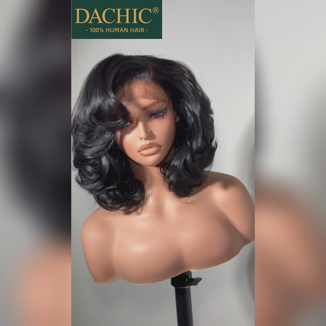 Chic Side Part Layered Cut Glueless Lace Human Hair Wigs-013